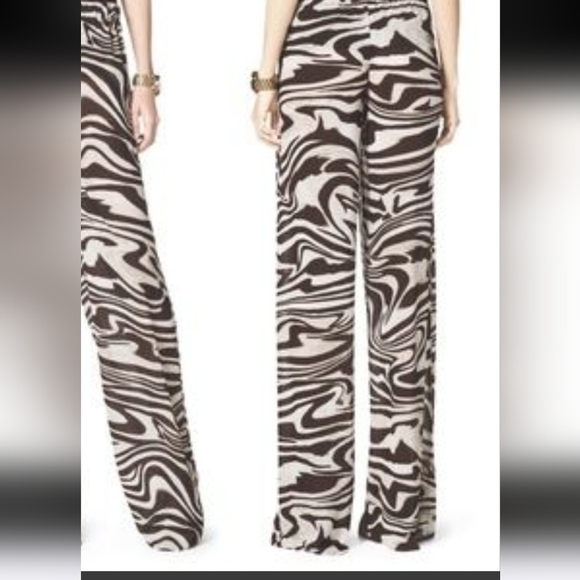 MICHAEL KORS Zebra Print Wide Leg Pants Tie Front Sheer Pants.Pink/brown. Size M - Picture 5 of 14
